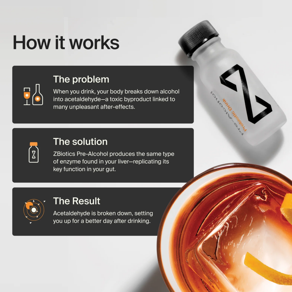 ZBiotics — Feel Better After Drinking, Wake Up Refreshed, Science-Backed, Patented Probiotic for Easier Mornings, Travel-Friendly, 6-Pack of 0.5 Fl Oz Bottles